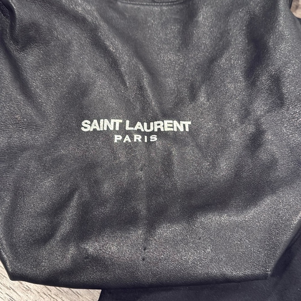 YSL Saint Laurent Teddy Bucket Bag Leather Logo Drawstring Crossbody + Pouch - Picture 4 of 16